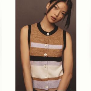 Anthropologie Crew-Neck Cardigan Sweater Vest